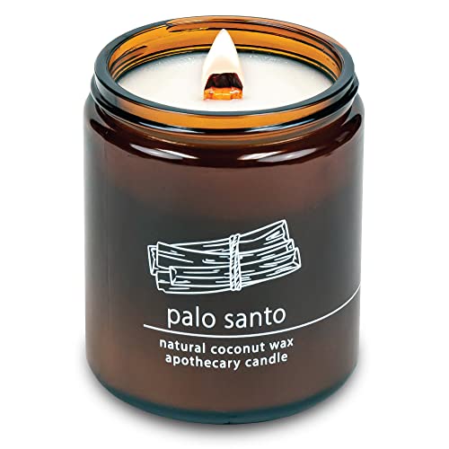 Crackling Wood Wick Candle Handcrafted With Natural Coconut Wax And Essential Oils (Palo Santo, Standard 8 Oz)